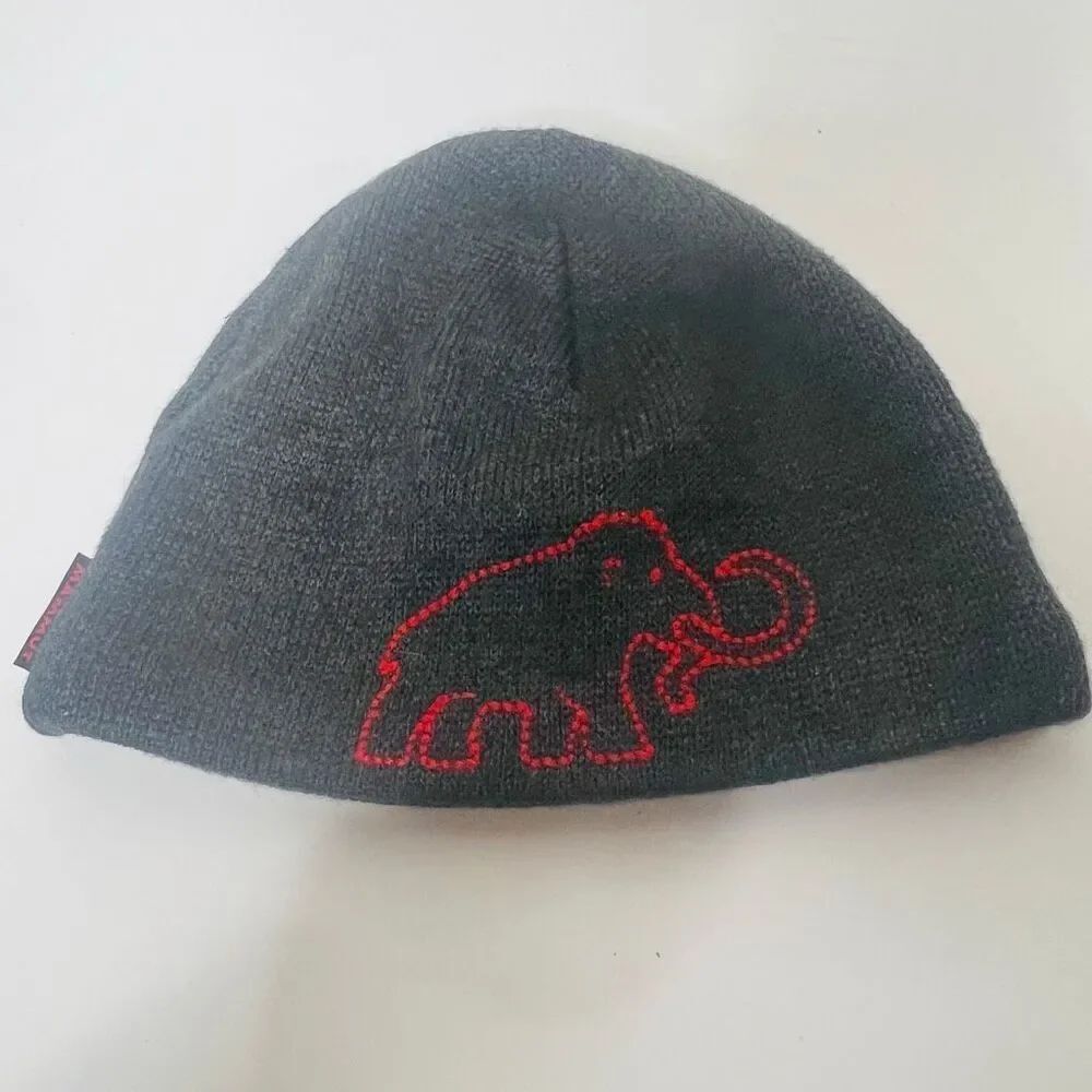 Mammut Gray Beanie Knit Winter Hat Red Writing One Size